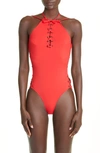 BALENCIAGA LACED UP ONE-PIECE SWIMSUIT