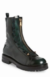Versace Column Combat Boot In Dark Forest Green- Gold