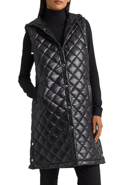 Ralph Lauren Long Quilted Insulated Hooded Vest In Schwarz