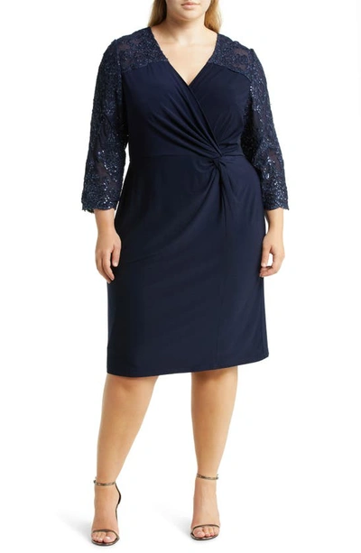 Alex Evenings Surplice Neck Sheath Dress In Navy