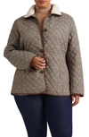 LAUREN RALPH LAUREN QUILTED HOUNDSTOOTH JACKET WITH FAUX SHEARLING COLLAR