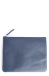 Royce New York Personalized Leather Travel Pouch In Navy Blue- Silver Foil