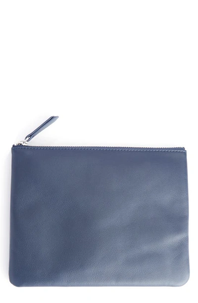 Royce New York Personalized Leather Travel Pouch In Navy Blue- Silver Foil