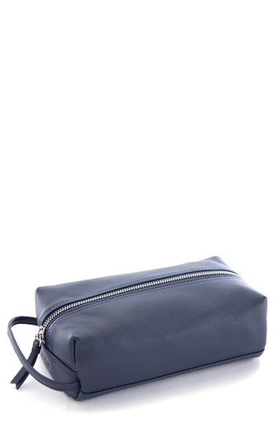 Royce New York Personalized Small Toiletry Bag In Navy Blue - Silver Foil