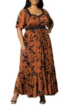 Kiyonna Icon Sweetheart-neck Maxi Dress In Auburn Floral Impressions
