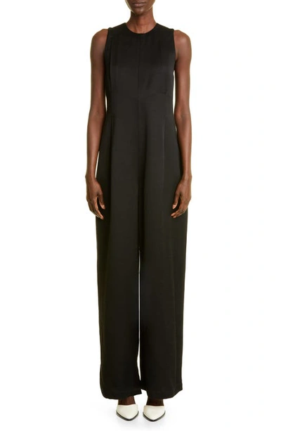 Co Sleeveless Satin Wide-leg Jumpsuit In Black