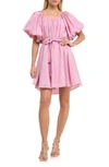 Endless Rose Pleated Puff Sleeve Cotton Blend Minidress In Pink