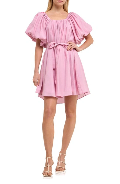 Endless Rose Pleated Puff Sleeve Cotton Blend Minidress In Pink