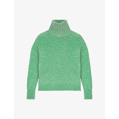 Maje Megeva Funnel-neck Stretch-knit Jumper In Green