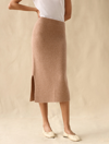 WHITE + WARREN CASHMERE RIBBED PENCIL SKIRT IN CAMEL HEATHER