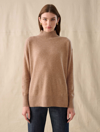 WHITE + WARREN CASHMERE EASY STANDNECK SWEATER IN CAMEL HEATHER