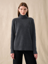 WHITE + WARREN CASHMERE WAFFLE STANDNECK SWEATER IN CHARCOAL HEATHER