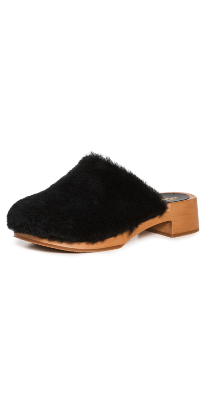 Swedish Hasbeens Fluff Genuine Shearling Clog In Black