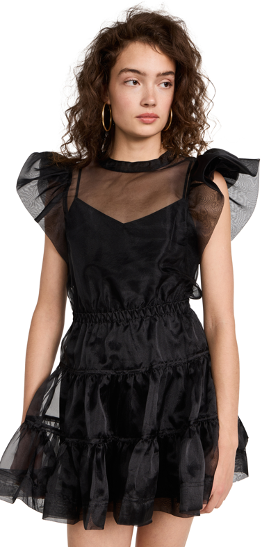 Jonathan Simkhai Monique Organza Ruffle Sleeve Mini Dress In Black