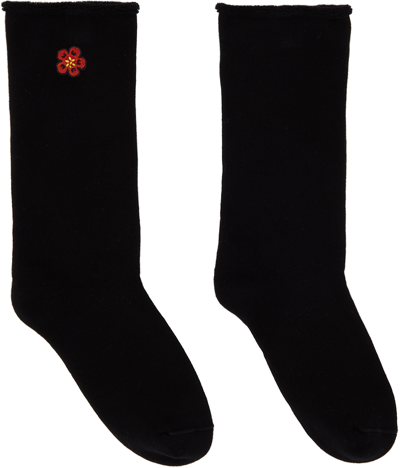Kenzo Intarsia-logo Socks In Black