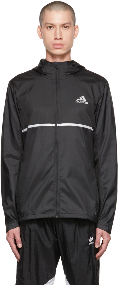Adidas Originals Adidas Men's Own The Run Regular-fit Dwr Hooded Running Jacket With Reflective Trim In Black/reflective Silver