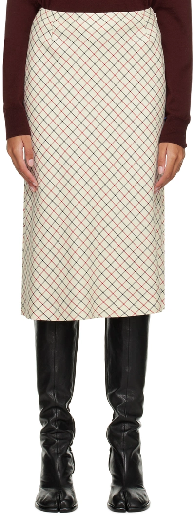 Maison Margiela Bicoloured Diagonal Check Wool Blend Midi Skirt In Neutral