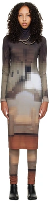 MM6 MAISON MARGIELA BROWN PIXEL PRINT MIDI DRESS