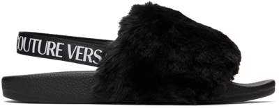 Versace Jeans Couture Shelly Faux Fur Slides In Black