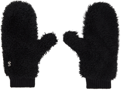 Yves Salomon Black Shearling Mittens In C99 Noir