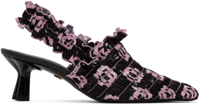 Amy Crookes Black Garden Heels In 0917 Lilac Monogram
