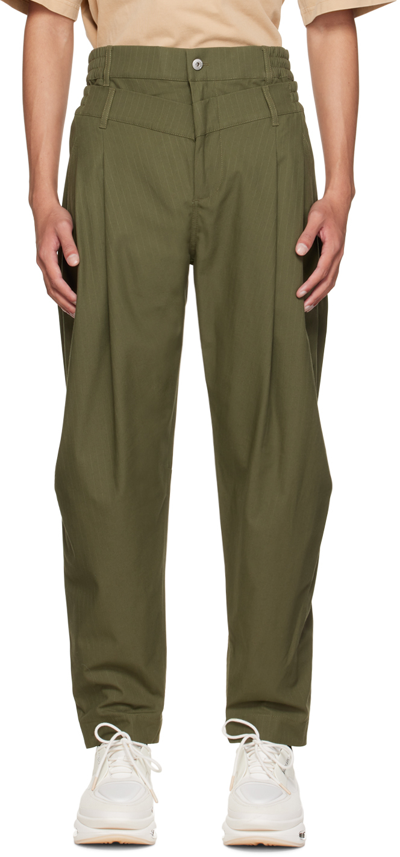 Feng Chen Wang Pleated Layered Tapered Trousers In Green