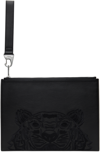 KENZO BLACK KENZO PARIS TIGER LARGE CLUTCH