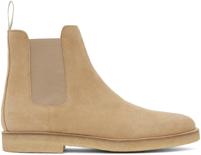 Common Projects Beige Suede Chelsea Boots In Tan
