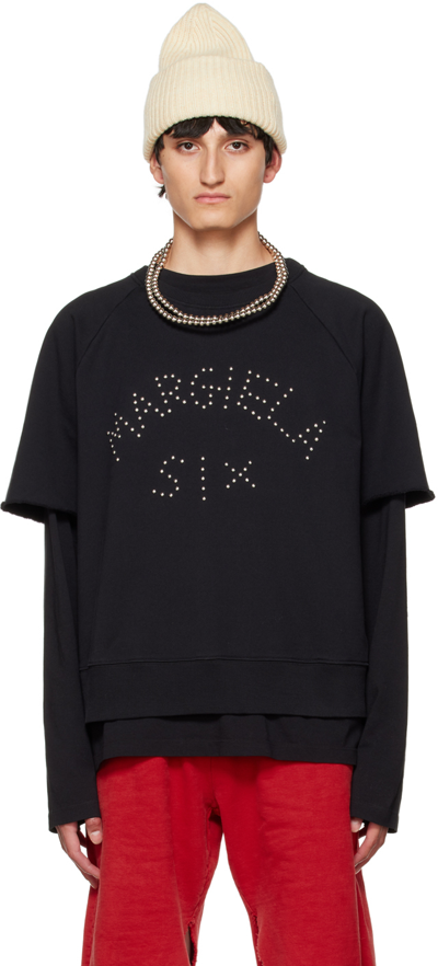 Mm6 Maison Margiela Logo-studded Cotton Short-sleeved Sweatshirt In Black