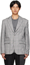 Feng Chen Wang Gray Check Blazer In Grey Check
