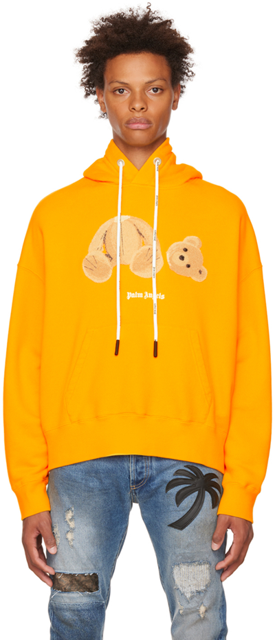 Palm Angels Bear Logo-print Hoodie In Yellow