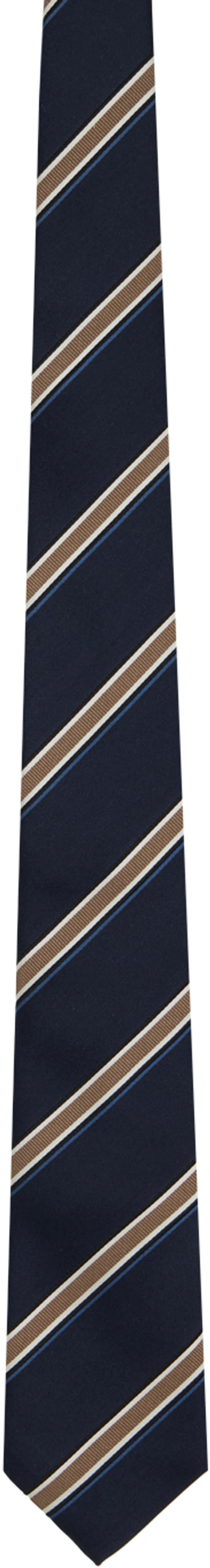 Brunello Cucinelli Navy Striped Tie In Blue
