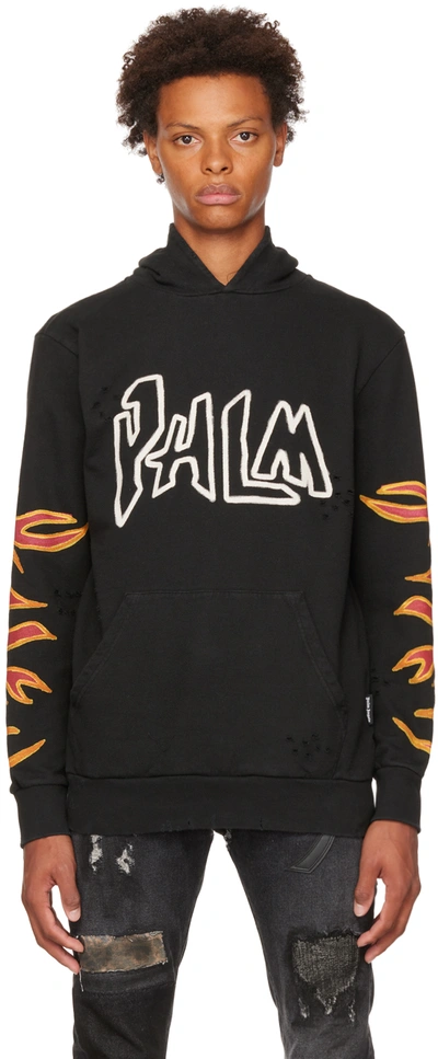 Palm Angels Graffiti Flames Hoodie Sweatshirt In Black