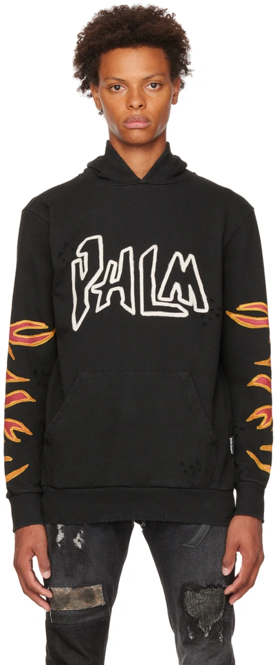 Palm Angels Graffiti Flames Hoodie Sweatshirt In Black White