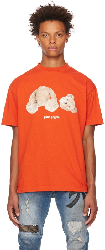 Palm Angels Red Cotton Teddy Bear T-shirt In Red Brown