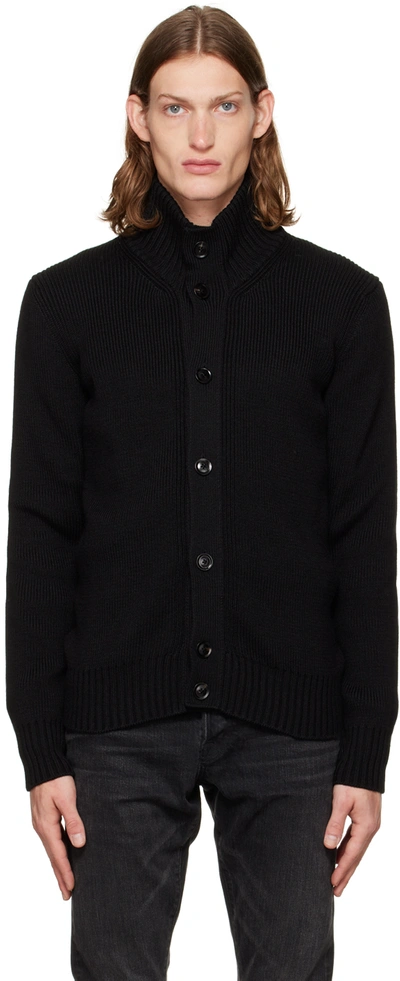 Tom Ford Ribbed-knit Shawl-lapel Cardigan In Black