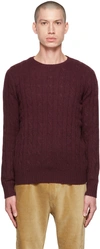 Polo Ralph Lauren Cashmere Cable Knit Regular Fit Crewneck Sweater In Burgundy