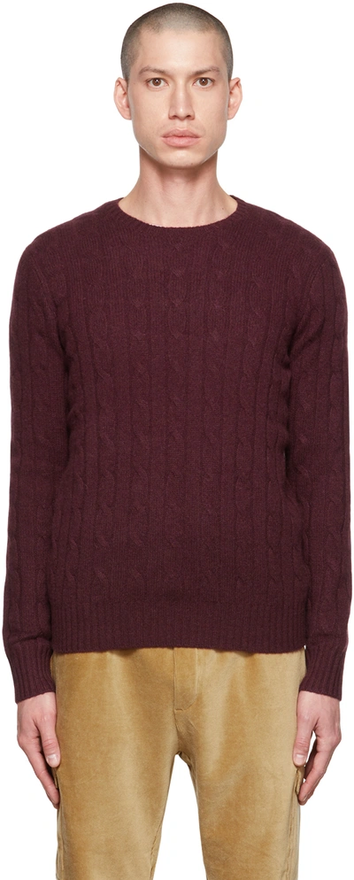 Polo Ralph Lauren Cashmere Cable Knit Regular Fit Crewneck Sweater In Burgundy