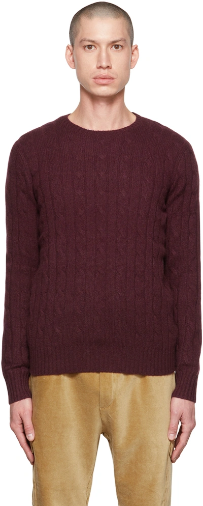 Polo Ralph Lauren Cashmere Cable Knit Regular Fit Crewneck Jumper In Wine Heather