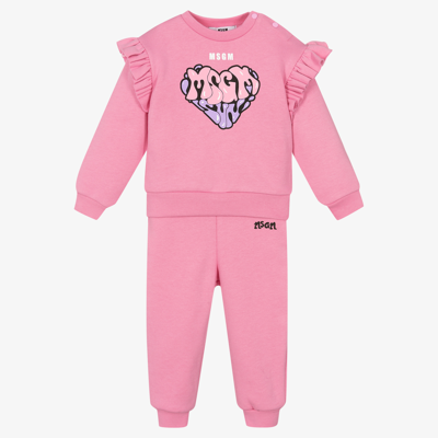Msgm Babies' Girls Pink Heart Logo Tracksuit