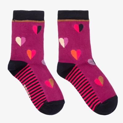 Catimini Babies' Girls Purple Heart Print Socks
