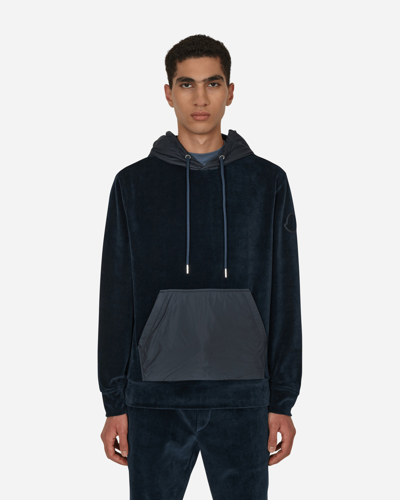 Moncler Velvet Hooded Sweatshirt In Blue