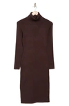 Nina Leonard Turtleneck Ribbed Midi Sweater Dress In Chocolate