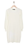 Nina Leonard Pleated Bubble Sleeve Sweater Dress In Ivory