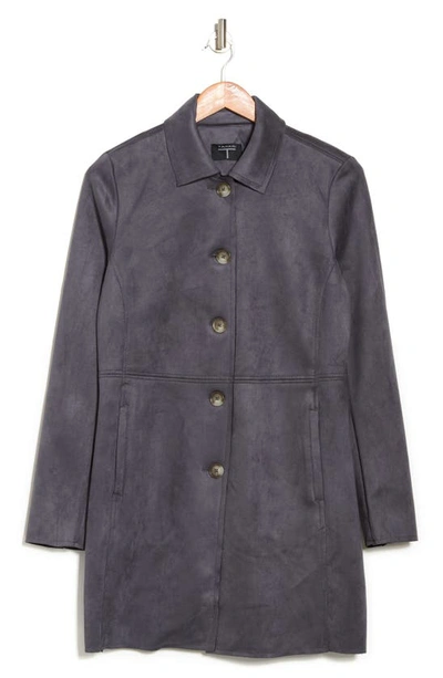 T Tahari Faux Suede Car Coat In Smoke