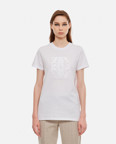 Max Mara Cotton T-shirt With Embroidered Logo In White