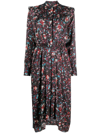 Isabel Marant Étoile Okleya Floral Pleated Long-sleeve Midi Dress In Nero