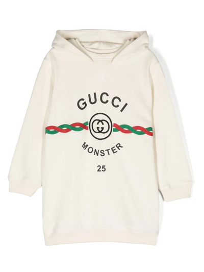 Gucci Kids' Logo-print Hooded Jumper Dress In White
