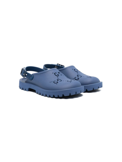 Gucci Kids Rubber Gg Supreme Cut-out Sandals In Blue