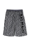 Balmain Teen Black And White Logo Print Swim Shorts In Black